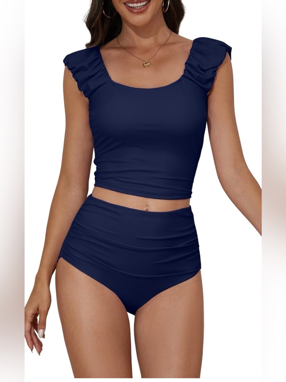 Tankini Swimsuits. Ruched Tummy Control. Tank Top with High Waisted Bottom